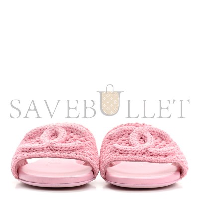 CHANEL CROCHET CC MULES SANDALS 36.5 ROSE 